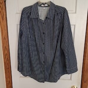 Roaman's Navy & White Striped Button-Down Shirt